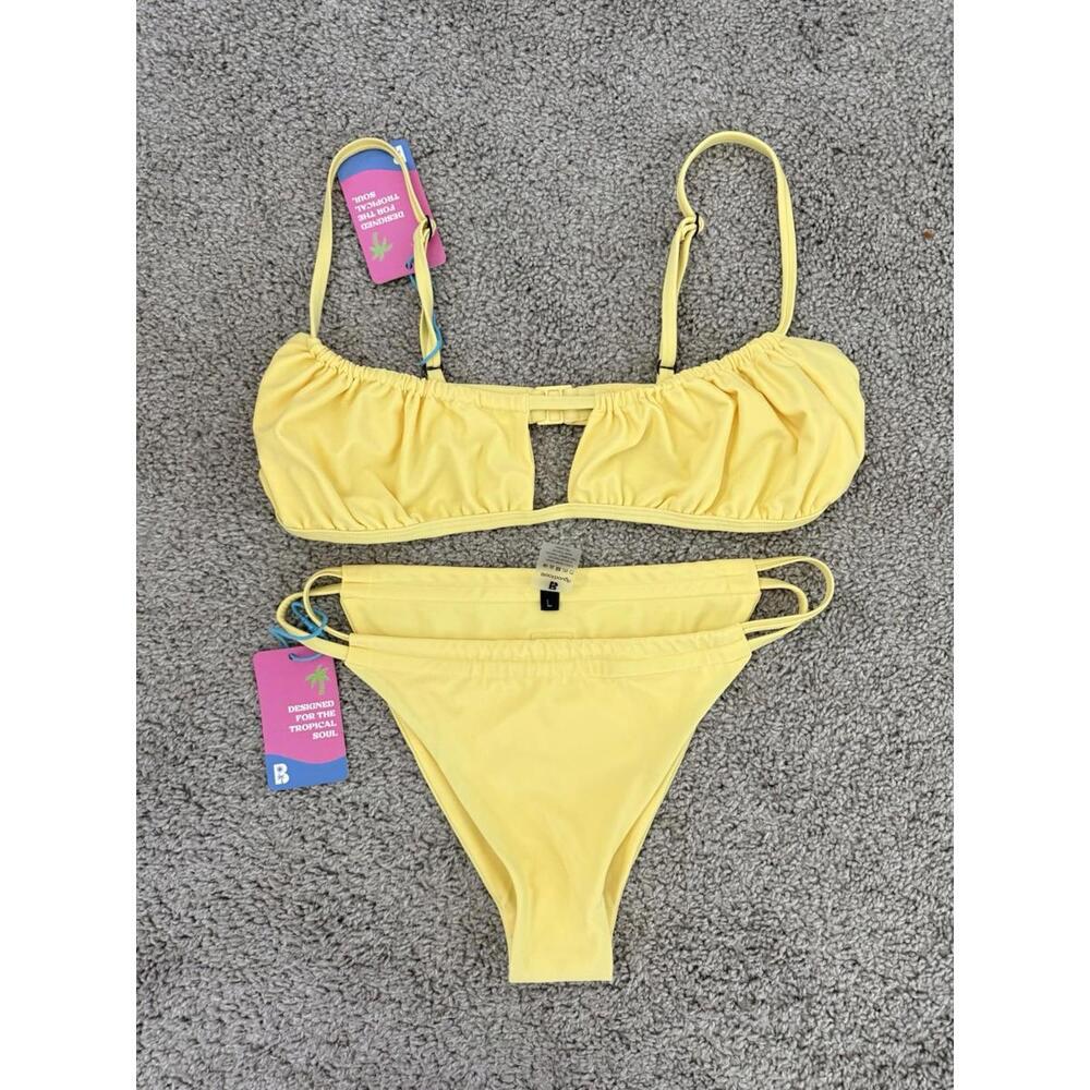 Blackbough Women’s NWT Tropical‎ Yellow Matching Sexy Bikini Set Sz L/XL